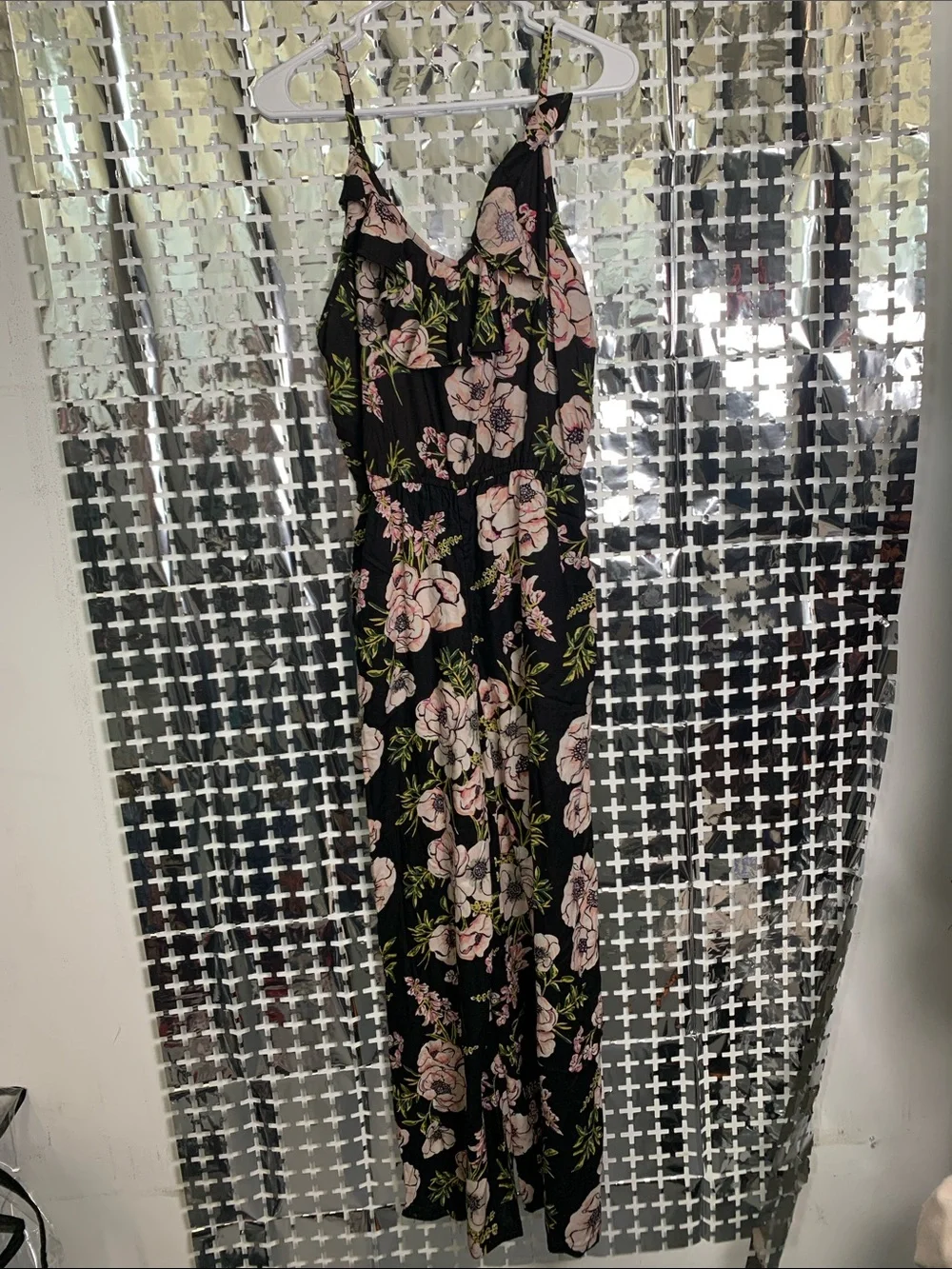 miami Black Floral Spaghetti-Strap Jumpsuit